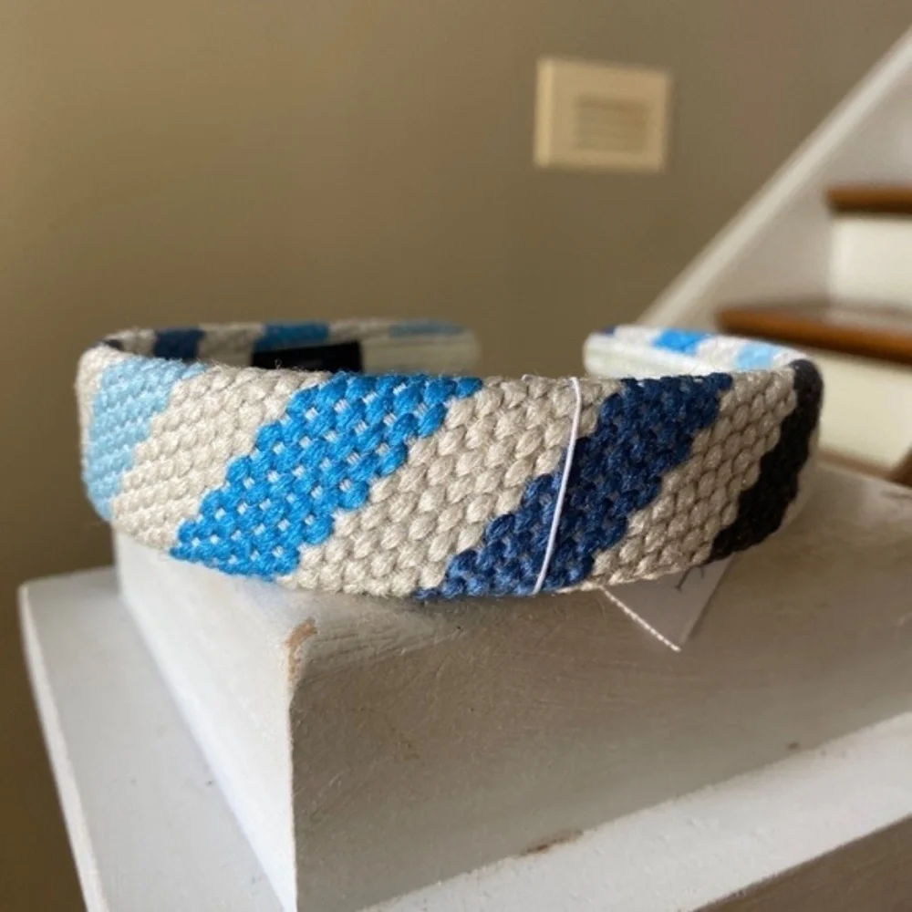 NWT J. Crew  Blue Striped Straw Headband